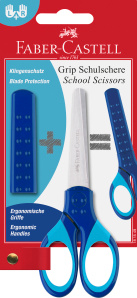 FABER CASTELL 181549 Grip Schulschere mit Klingenschutz und Softgriffzon (blau)