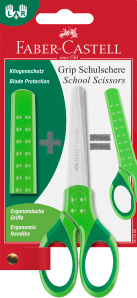 FABER CASTELL 181549 Grip Schulschere mit Klingenschutz und Softgriffzone (grün)