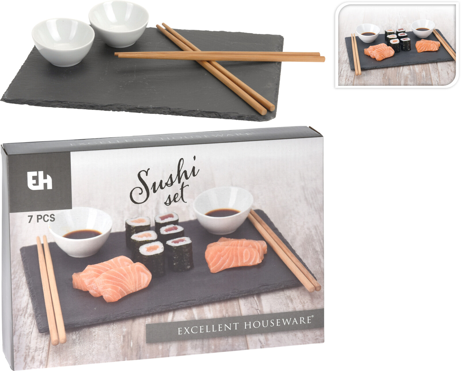 EXCELLENT HOUSEWARE Sushi Set, 7teilig, mit Steinplatte