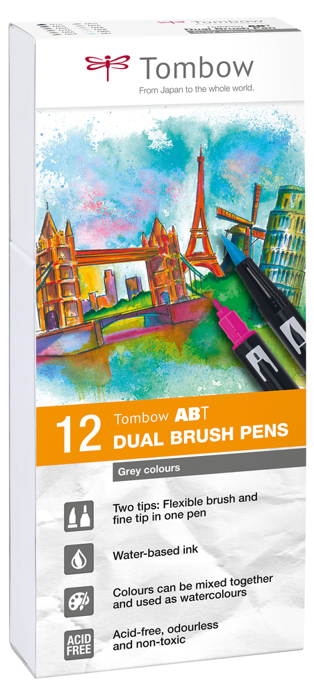 Tombow ABT Dual Brush Pens, 12er Set (grey colors)