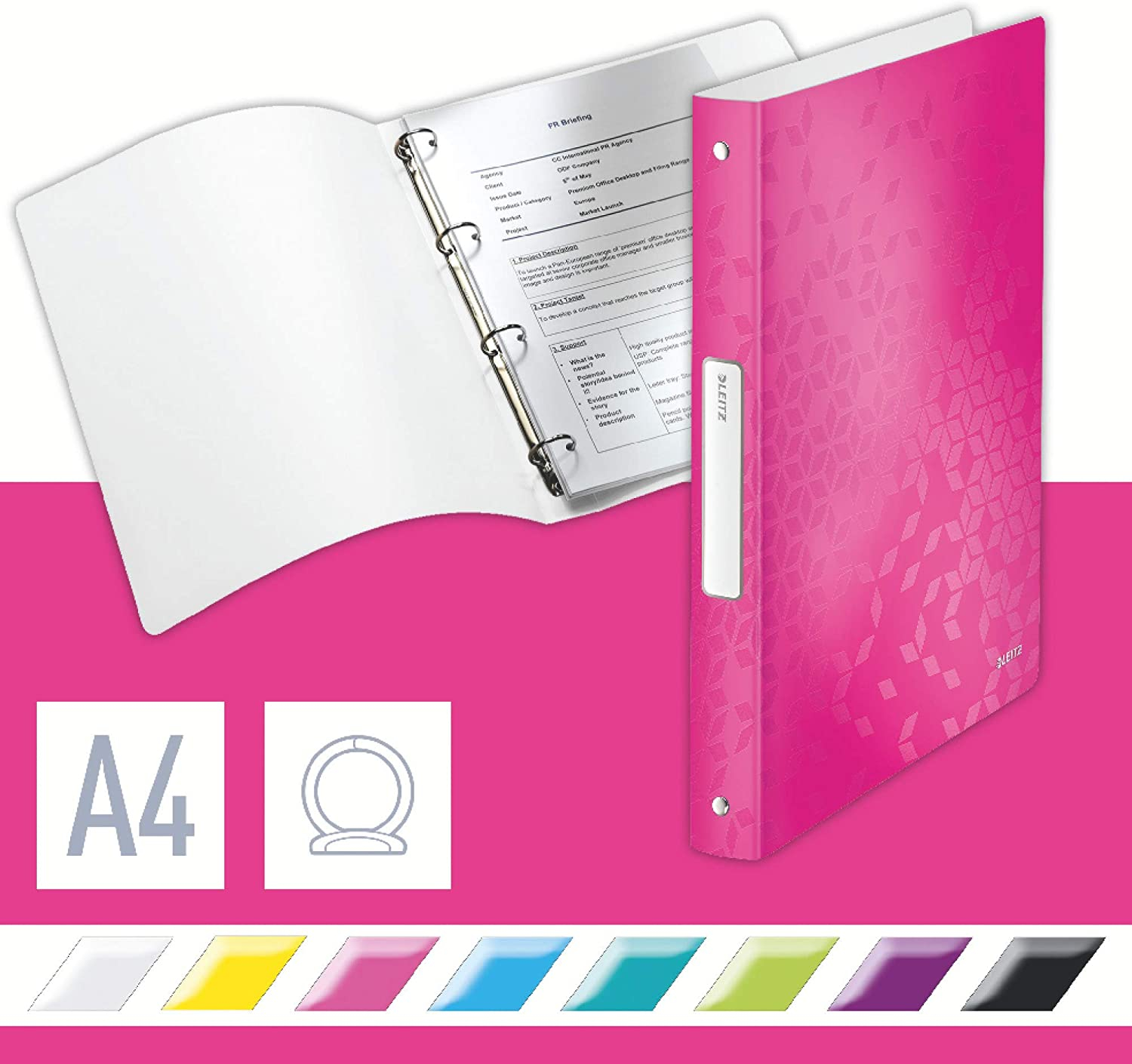 LEITZ Ringbuch "WOW" PP A4 4RR/25mm (pink)