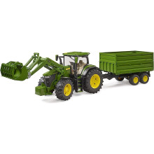 BRUDER John Deere 7R 350 mit Frontlader und Tandemachstransportanhänger