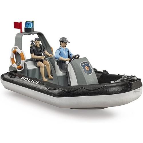 BRUDER bworld Polizei Schlauchboot mit Polizist, Taucher und Zubehör