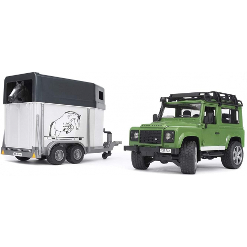 BRUDER Land Rover Defender mit Pferdeanhänger inkl. 1 Pferd