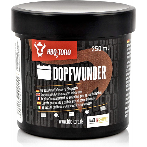 BBQ-Toro DOPFWUNDER - Die Dutch Oven Einbrenn- & Pflegepaste, 250 ml, für Pflege von Gusseisen/Grillzubehör