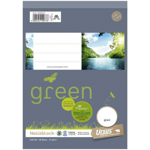 Ursus green Notizblock, glatt, A5, 70 g/m², 48 Blatt